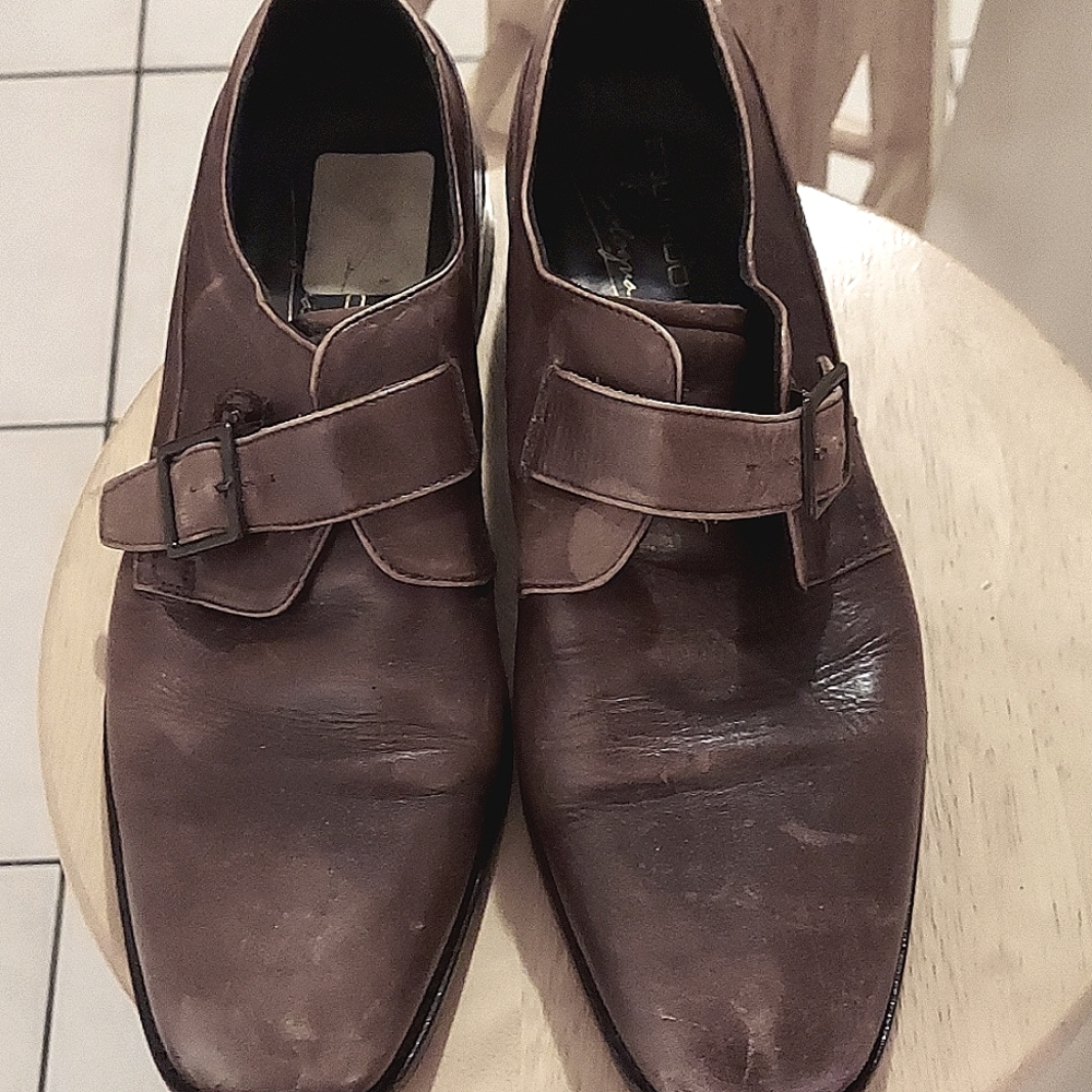 Distressed Brown Men's Buckle Shoes